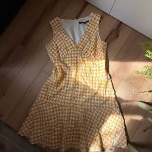 Yellow Checkered Sleeveless Sunflower Dress